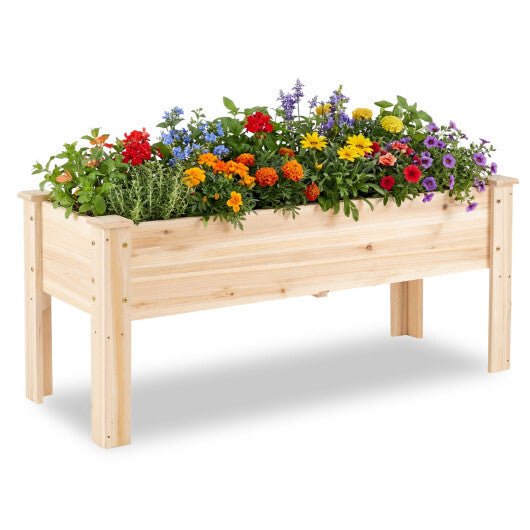 Wooden Raised Garden Bed with Legs 175 LBS Heavy-Duty Elevated Planter Box with Drainage Holes-Natural