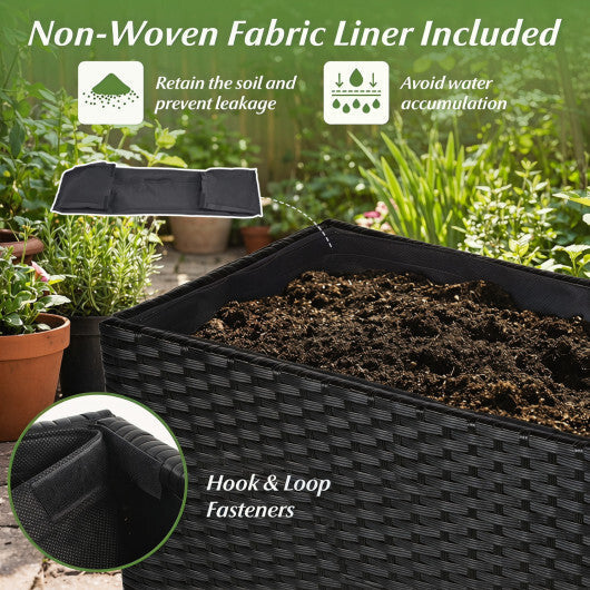 Raised Garden Bed All-Weather PE Rattan Wicker Flowerpot with Liner