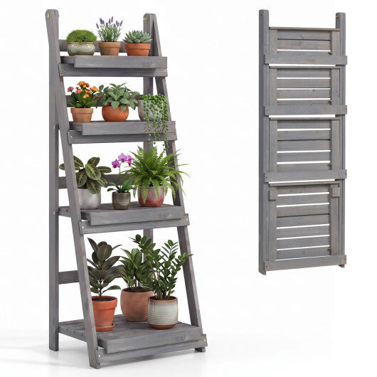 4-Tier Foldable Plant Stand with Slatted Shelves for Garden-Orange