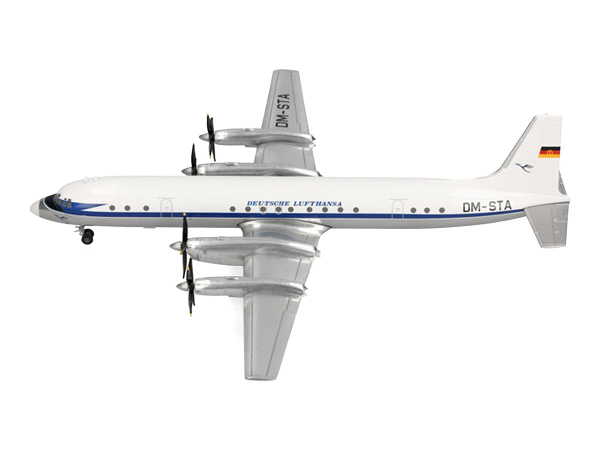 Ilyushin IL-18 Commercial Aircraft "Deutsche Lufthansa" (DM-STA) White with Blue Stripes 1/200 Diecast Model by Herpa