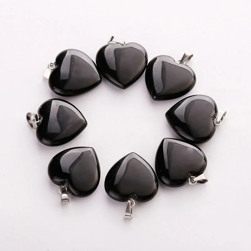 Natural Black Obsidian Stone Heart Beads Healing Pendant Women Charms 20mm Wholesale For Jewelry Making Earring Accessories