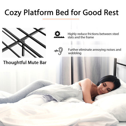Full/Queen Size Platform Bed Frame with High Headboard-Queen Size - Color: Black - Size: Queen Size