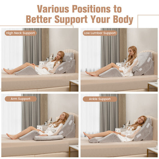 4 Pieces Bed Wedge Pillow for Back Neck and Leg Pain Relief-Gray - Color: Gray