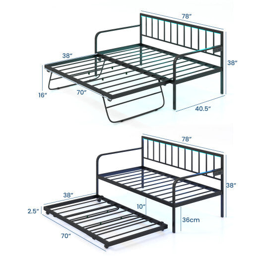 Twin Daybed with Charging Station and LED Lights-Black