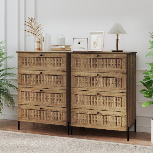 4-Drawer Dresser with Interlocking Mechanism and Metal Legs for Bedroom-Oak