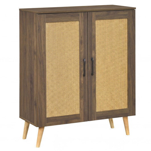 5-Tier Rattan Shoe Cabinet with 3 Removable Shelves-Natural