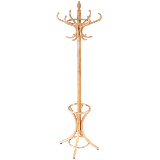 Wood Standing Hat Coat Rack with Umbrella Stand-Brown