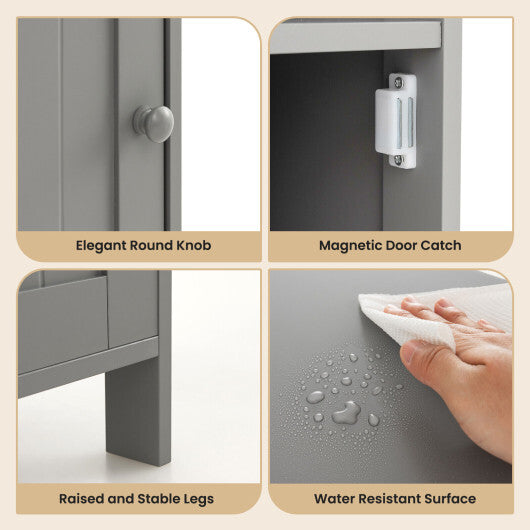 Bathroom Freestanding Adjustable Shelf Floor Storage Cabinet-White