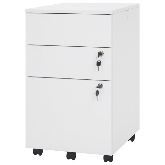 3 Drawer Filing Cabinet Locking Pedestal Desk -White - Color: White
