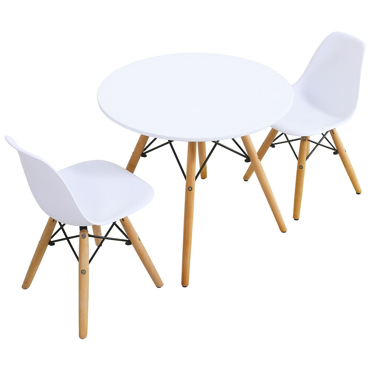 Kid's Modern Dining Table Set with 2 Armless Chairs - Color: White