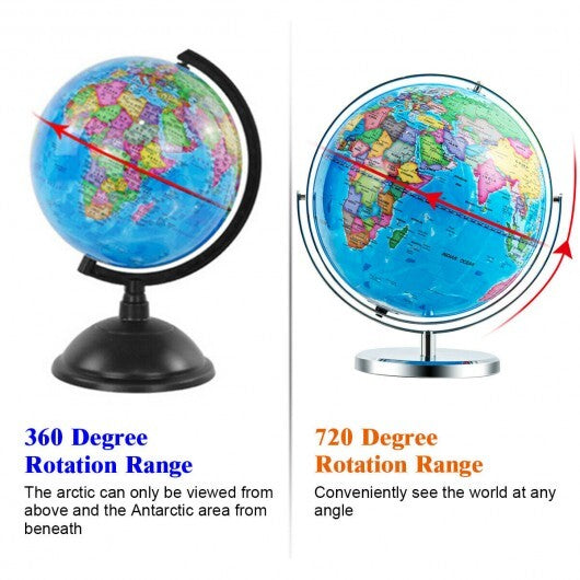 13 Inch Illuminated World Globe 720 Rotating Map with LED Light