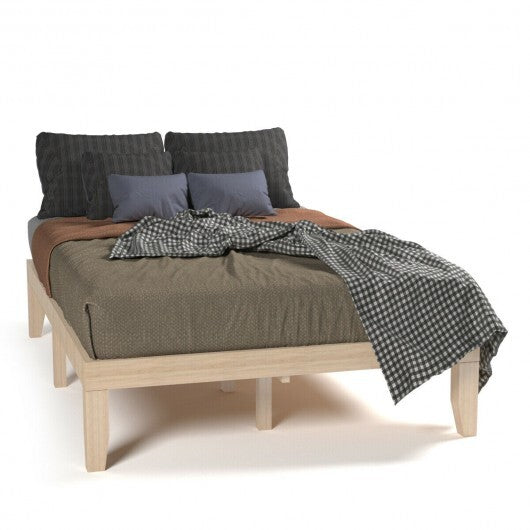14 Inch Full Size Wood Platform Bed Frame with Wood Slat Support-Brown