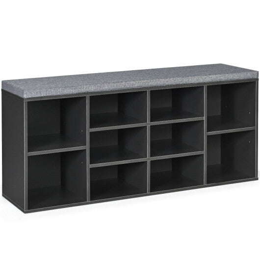 10-Cube Organizer Shoe Storage Bench with Cushion for Entryway-White
