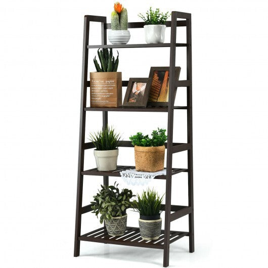 4-Tier Bamboo Plant Rack with Guardrails Stable and Space-Saving-Brown - Color: Brown