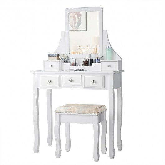 5 Drawers Removable Box Makeup Dressing Vanity Set-Black