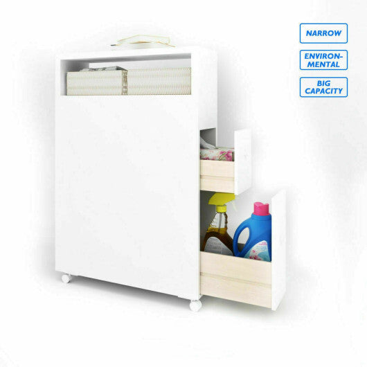 Slim Bathroom Cabinet Wooden Toilet Organizer with Deep Slide Out Drawers