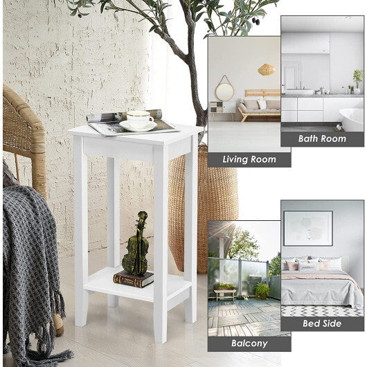 Set of 2 Versatile 2-Tier End Table with Storage Shelf-Black
