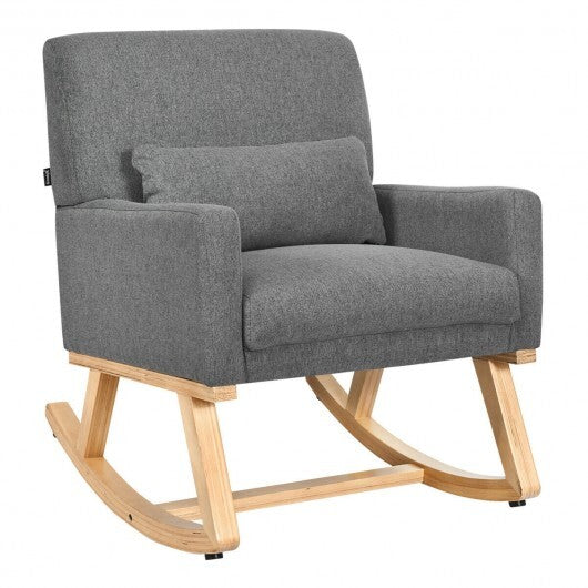 Upholstered Rocking Chair with and Solid Wood Base-Beige