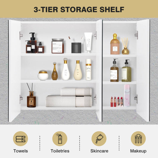 Frameless Bathroom Wall Mounted Mirror Cabinet with 3 Doors