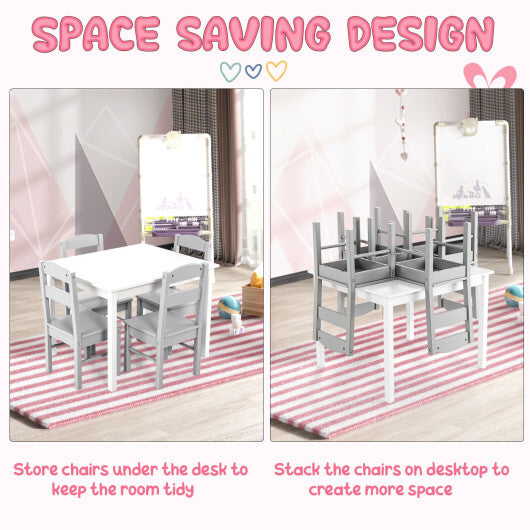 Kids 5 Pieces Table and Chair Set Wooden Children Activity Playroom Furniture Gift-White - Color: White