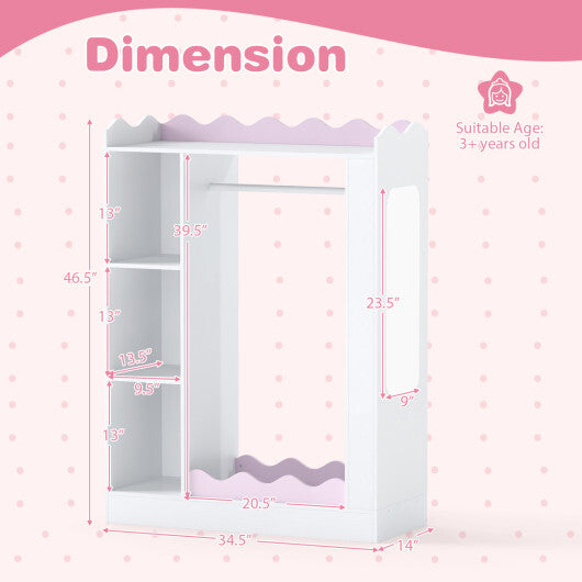 Kids Dress Up Storage with Mirrors and Hanging Rack and Shelves for Bedroom-Pink