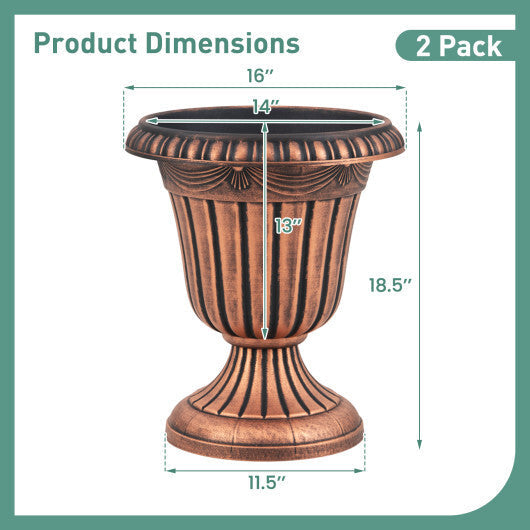 18 inch Tall Vintage Planters Set of 2 with Pedestal Base and Pre-marked Drain Hole-Bronze