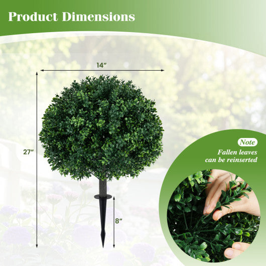 27" Artificial Boxwood Topiary Trees Set of 2 with Ground Spikes for Porch Patio