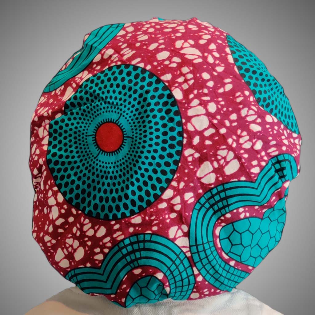 Kente Bonnet & Face Mask (Aqua Blue & Red)