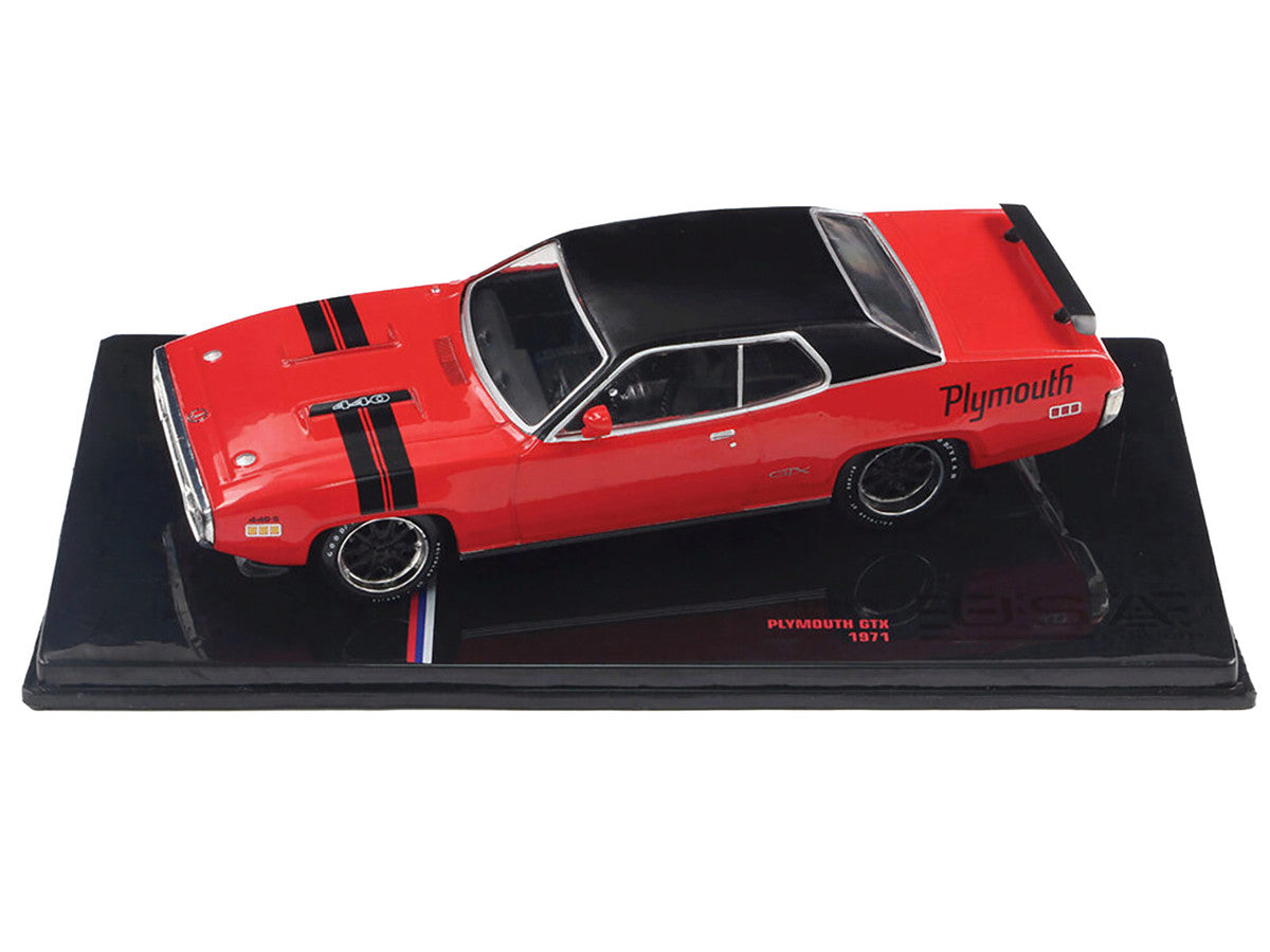 1971 Plymouth GTX Rally Red with Black Top and Stripes 1/43 Diecast Model by IXO Models