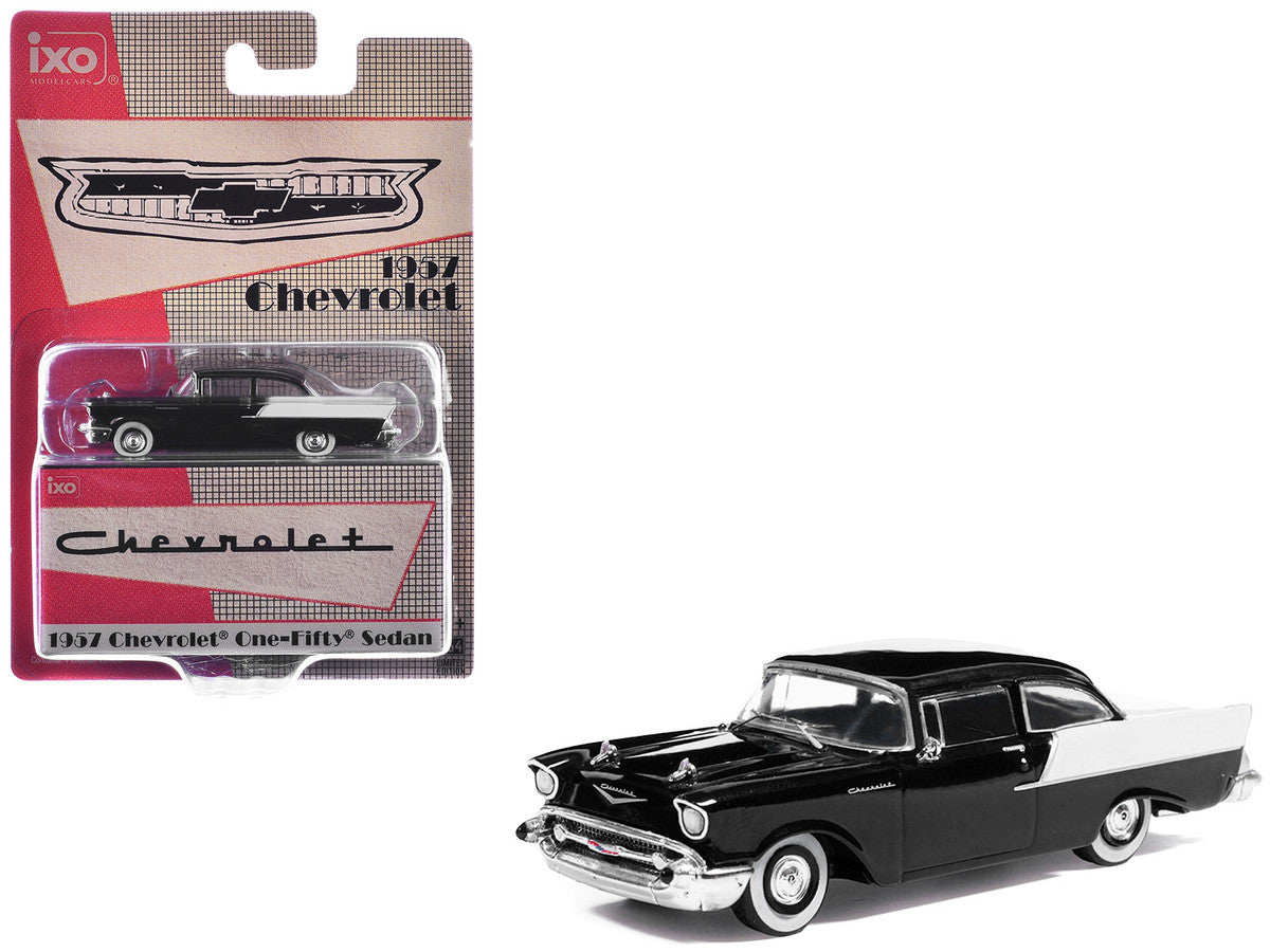 1957 Chevrolet One-Fifty Sedan Black and White 1/64 Diecast Model Car by IXO Models