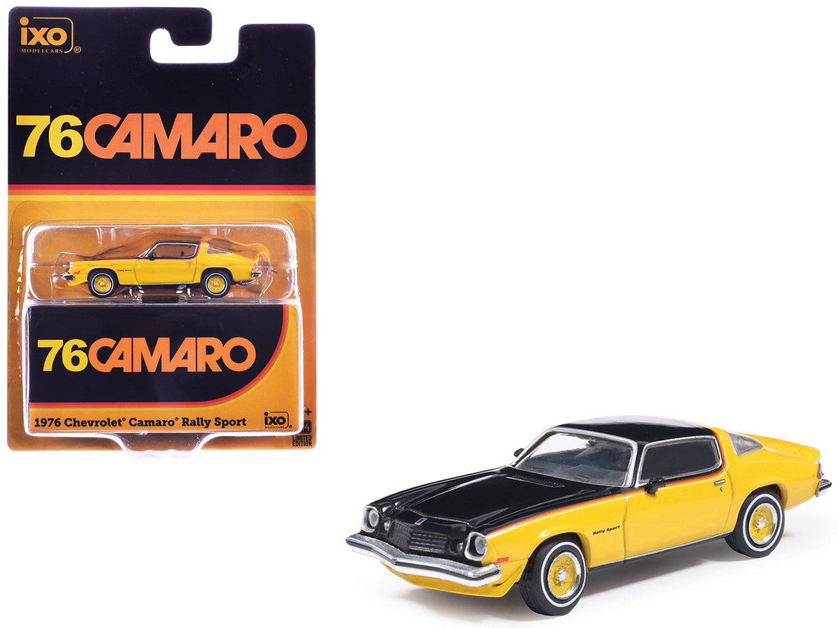 1976 Chevrolet Camaro Rally Sport Black and Yellow with Red Stripes 1/64 Diecast Model Car by IXO Models