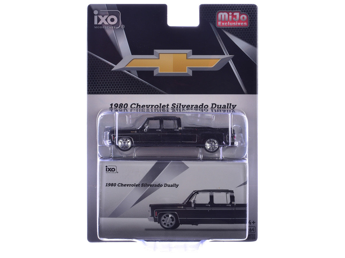 1980 Chevrolet Silverado C30 Crew Cab Dually Lowered Pickup Truck Black 1/64 Diecast Model Car by IXO Models