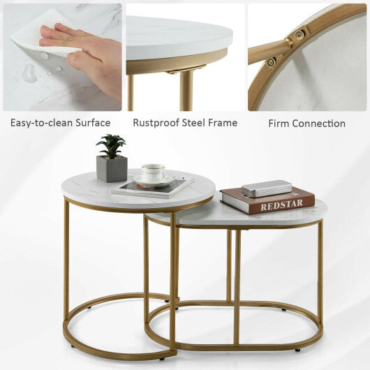 Modern Nesting Coffee Table Set of 2-White - Color: White