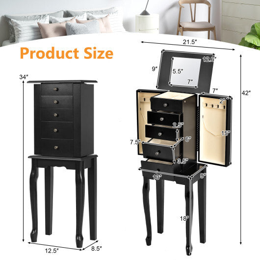 2 Colors Armoire Storage Standing Jewelry Cabinet with Mirror-Black - Color: Black