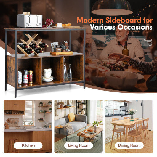 Modern Kitchen Buffet Sideboard with 3 Compartments-Rustic Brown - Color: Rustic Brown