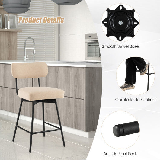 25 Inch 2-Piece Modern Upholstered Bar Stools with Back and Footrests-Beige - Color: Beige