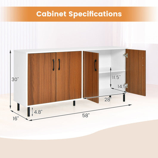 4-Door Kitchen Buffet Sideboard for Dining Room and Kitchen-White