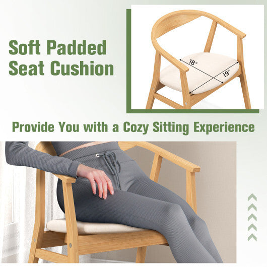 Bamboo Accent Chair with Armrest and Curved Backrest-Natural