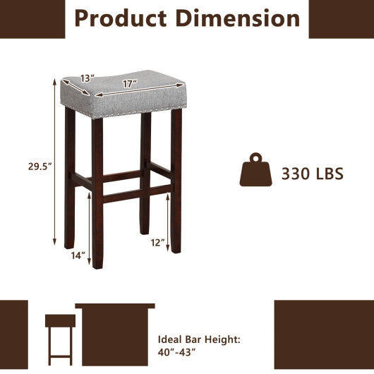 2 Set of 29 Inch Height Upholstered Bar Stool with Solid Rubber Wood Legs and Footrest-Beige