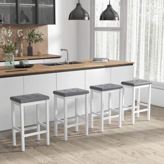 24 Inch Bar Stools with Padded Seat Footrest and Rubber Wood Frame-Brown