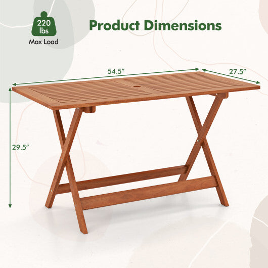 54.5 Inch x 27.5 Inch Patio Dining Table with Teak Painting and Umbrella Hole