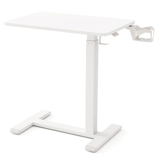 Mobile Standing Desk Height Adjustable Overbed Bedside Table with Cup Holder-Natural