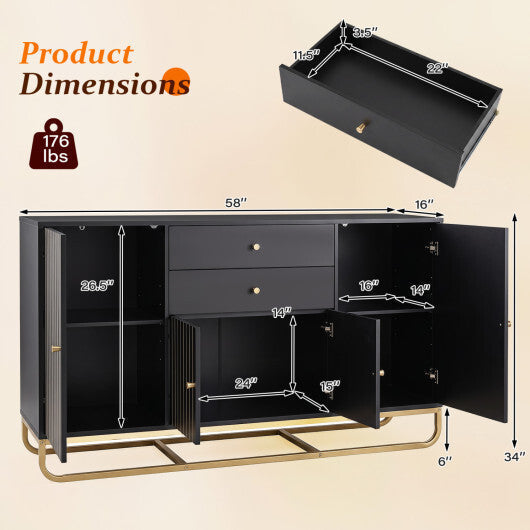 Modern Buffet Sideboard Cabinet w/ 2 Drawers & Adjustable Shelves for Dining Room-White