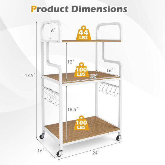 3-Tier Rolling Printer Stand Home Office Large Printer Cart with Storage Shelves-Rustic Brown
