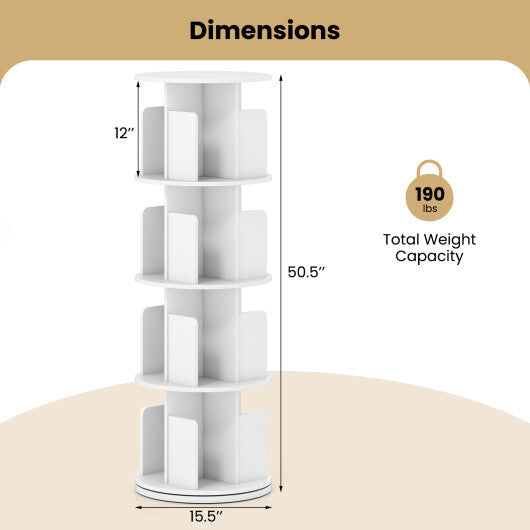 4-Tier Rotating Bookshelf 360 Display Rack with Dividers and Anti-falling Baffles-Natural