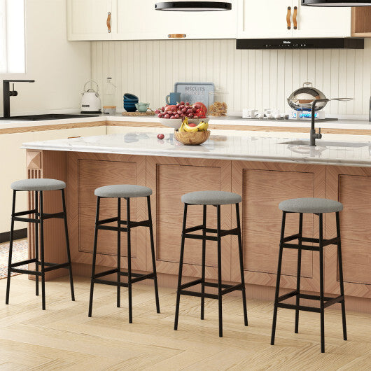 Bar Stools Set of 2 with Sturdy Metal Frame and Footrest-White