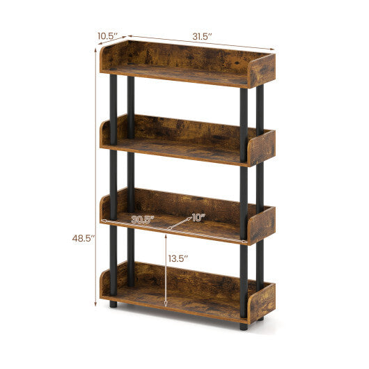 4-Tier Bookshelf Open Bookcase with Anti-Tipping Kit Industrial Storage Unit-Black