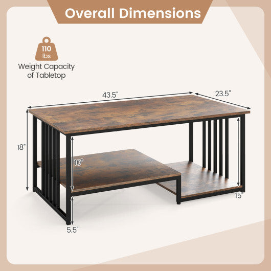 43.5" Coffee Table 2-Tier with Open Storage Shelf-RusticBrown