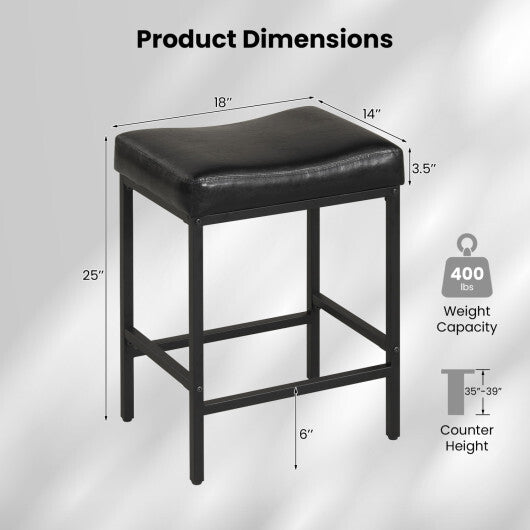 Set of 2 25 Inch Counter Height Bar Chairs for Kitchen Island-Black