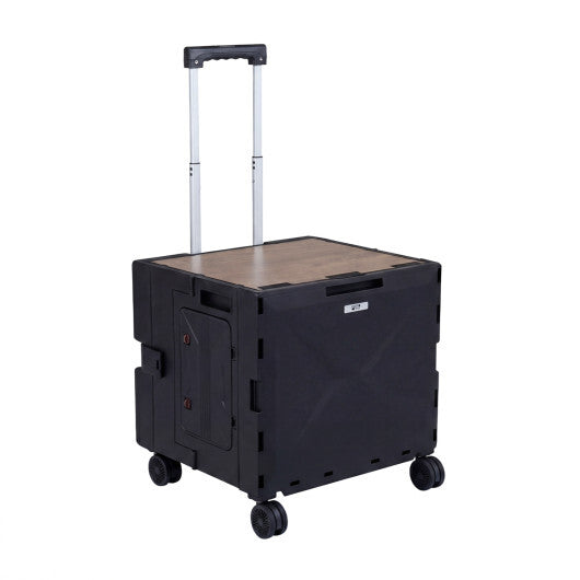 Foldable Utility Cart on 4 Rotate Wheels with Cup Holder-White